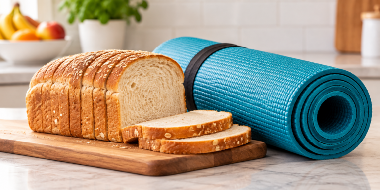 A yoga mat and bread