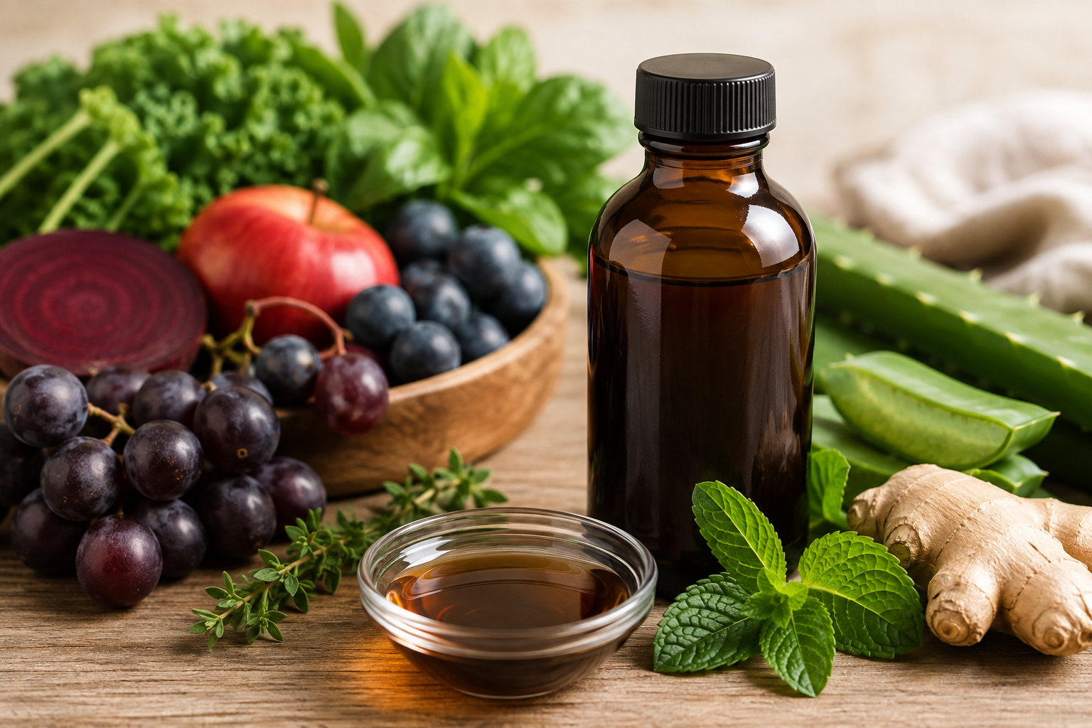 A bottle with fresh foods