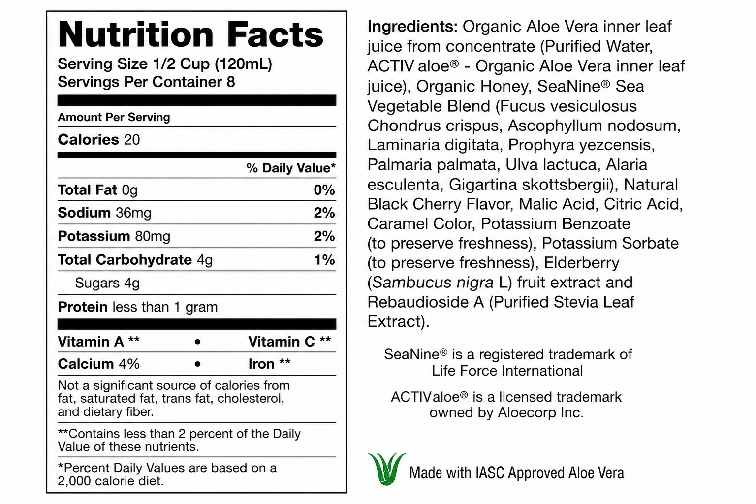 This product's Nutrition Facts panel and ingredients