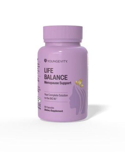 A bottle of Life Balance Menopause support
