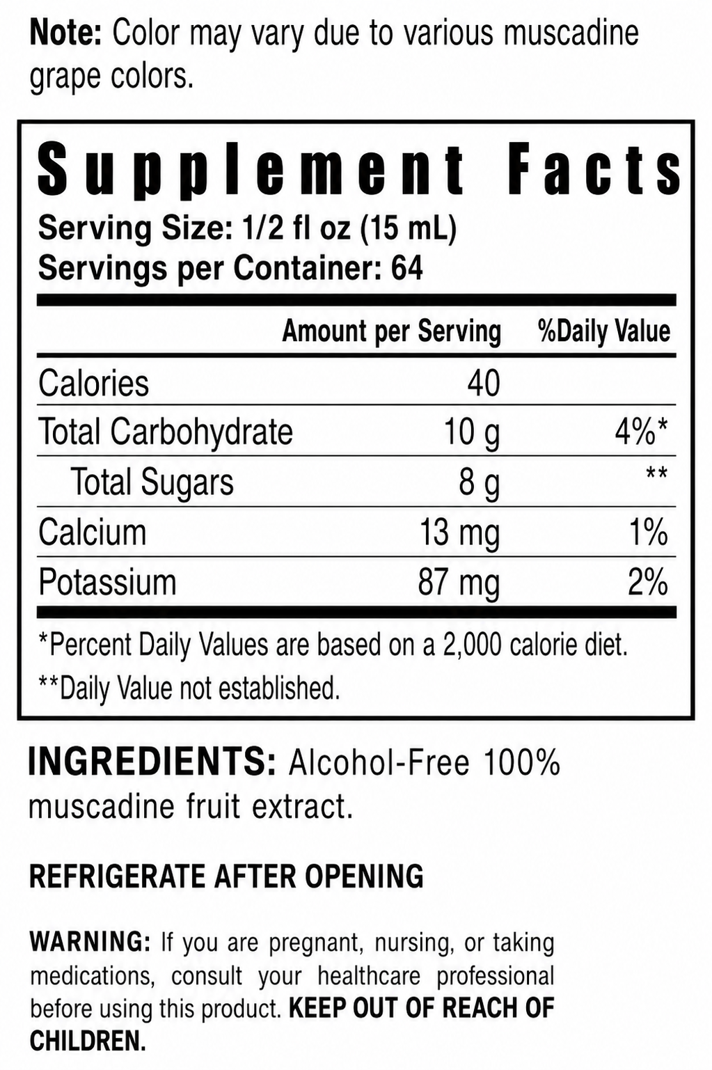 This product's Nutrition Facts panel and ingredients