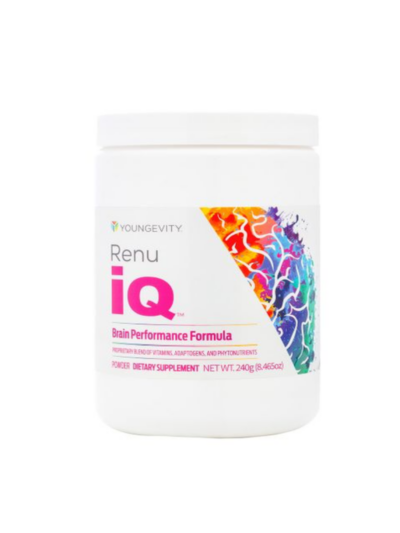 A container of Renu iQ™ Brain Performance formula