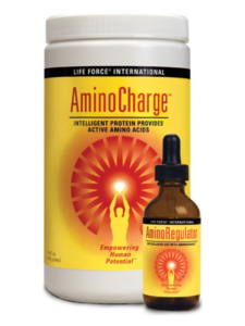 A canister of AminoCharge protein powder