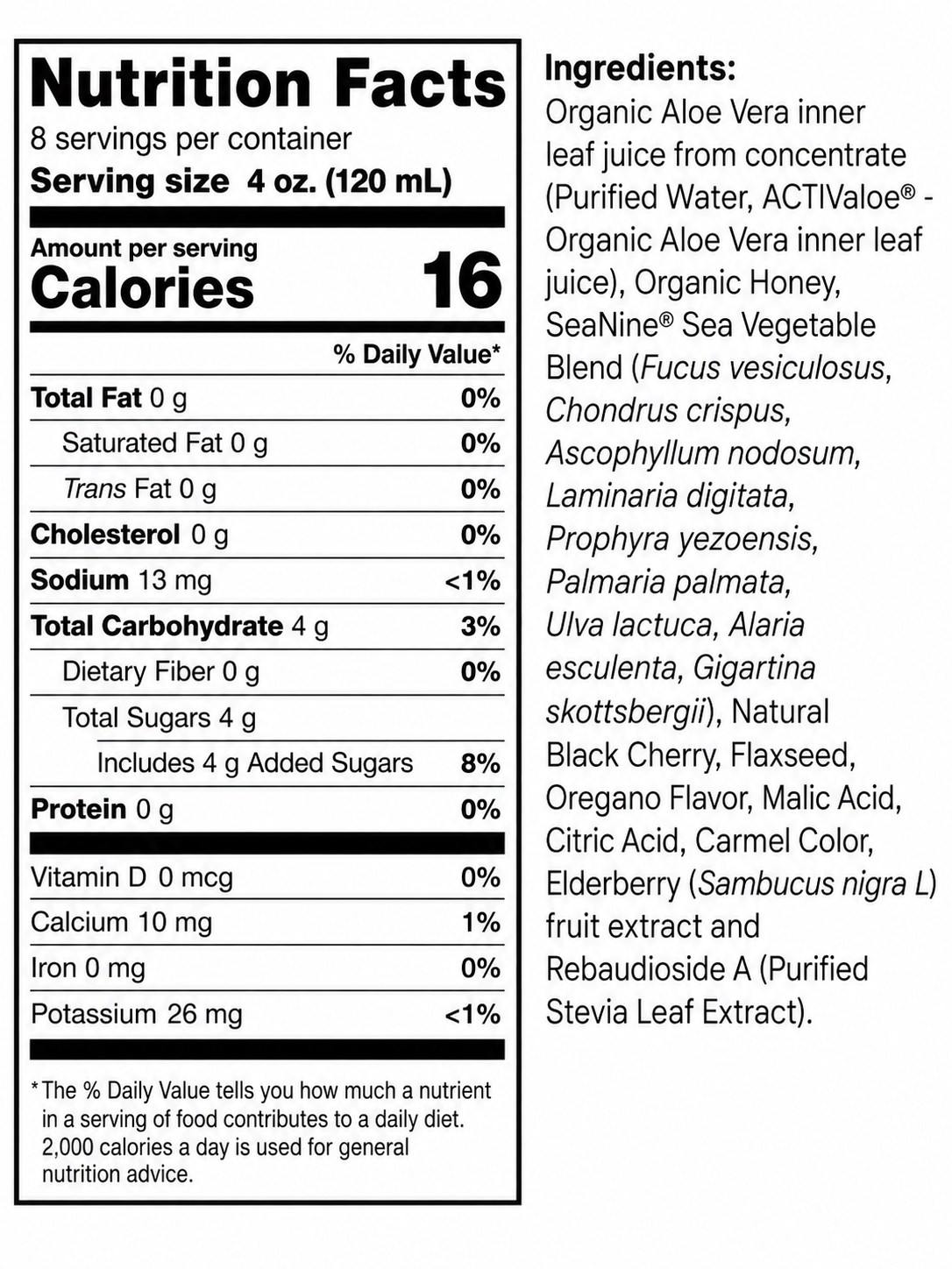 This product's Nutrition Facts panel and ingredients