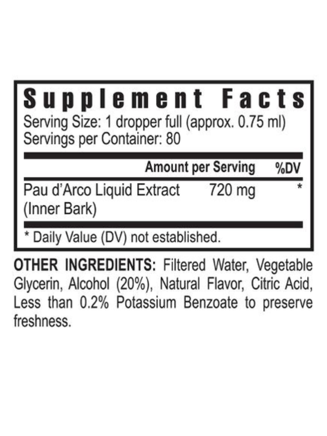 Taheebo Supplement Facts panel and ingredients